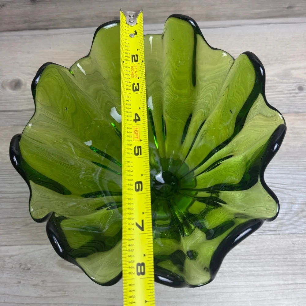 Vintage Green Glass LE Smith Handkerchief Footed Compote - Picture 5 of 8